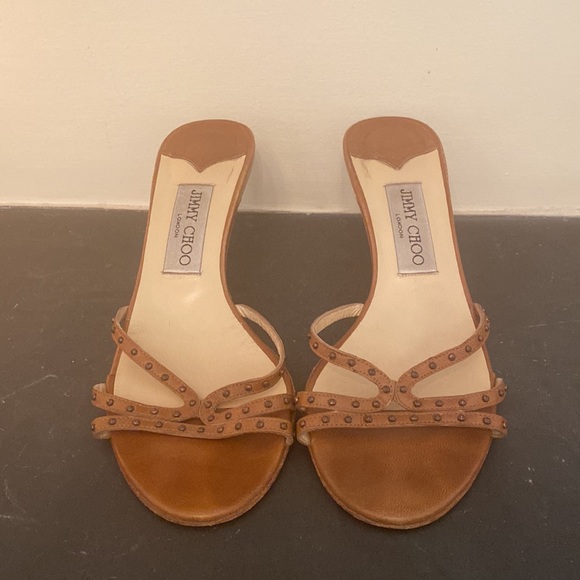 Jimmy Choo Brown Leather Studded Slide Sandal - Picture 2 of 4